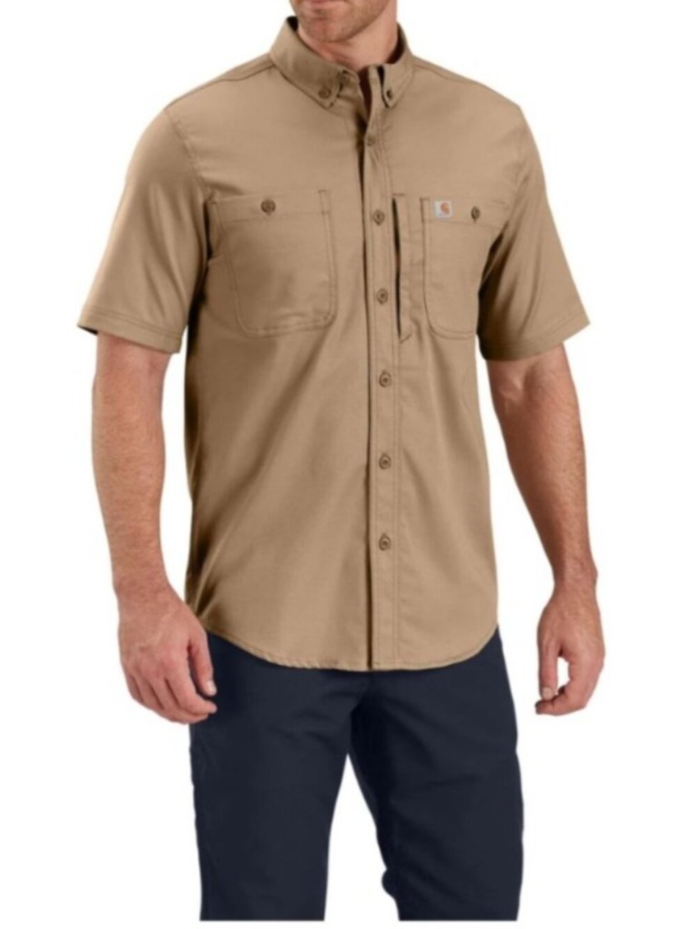 Carhartt Mens Size L Relaxed Fit Short Sleeve Work Shirt  Button Pockets Beige